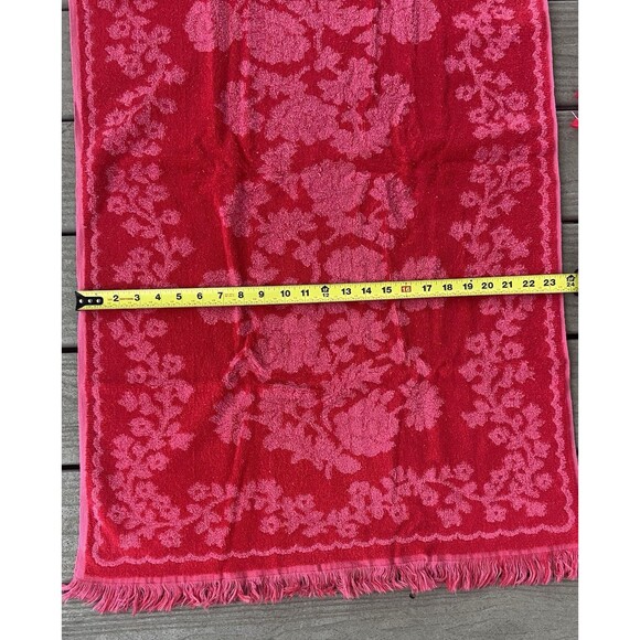 Vintage CANNON Monticello Red Floral Sculpted Fringe Bath & Hand Towel Set MCM - Picture 12 of 16